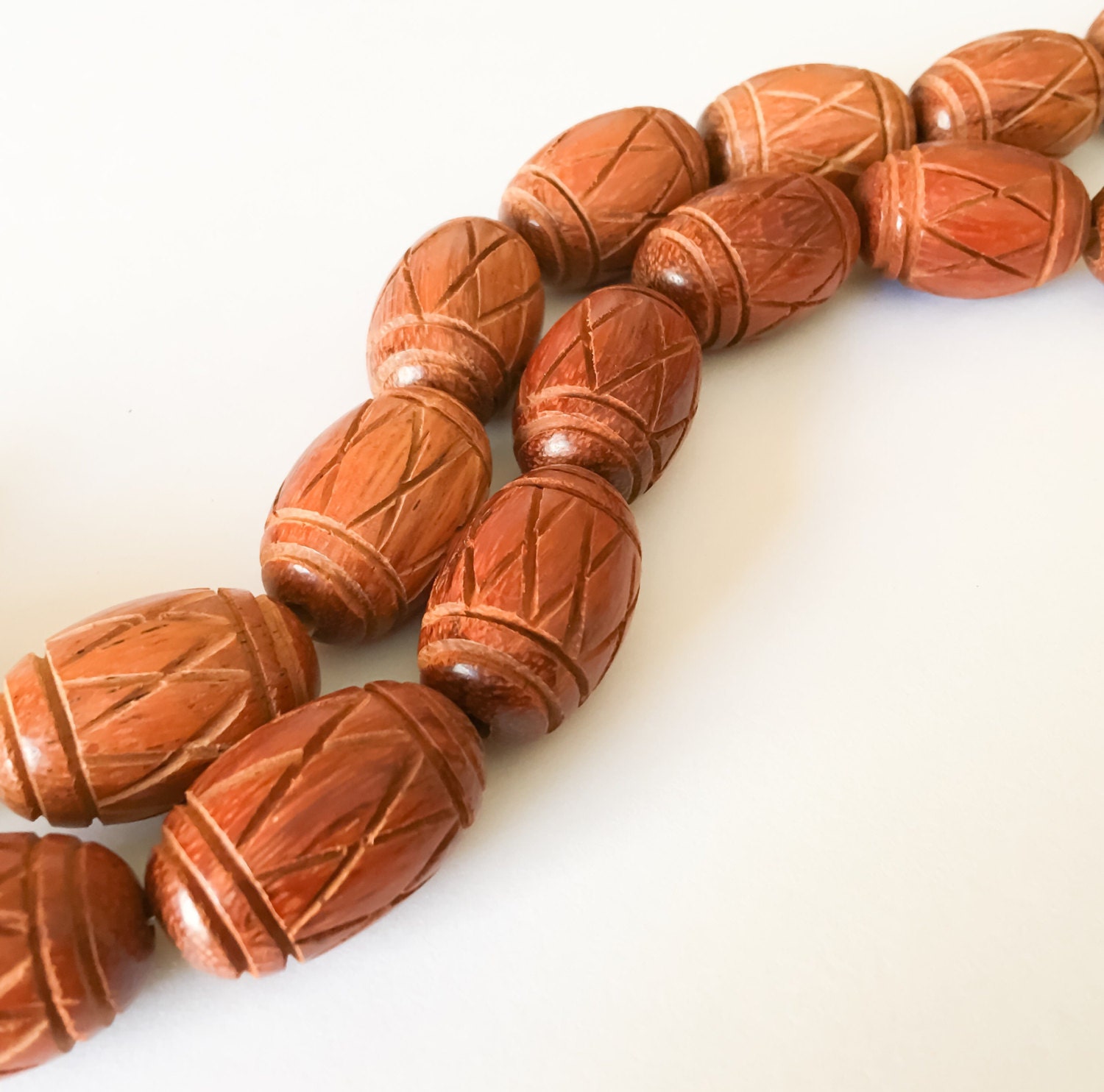 Large Wood Beads Bayong Carved 17x27mm oval Natural Wood