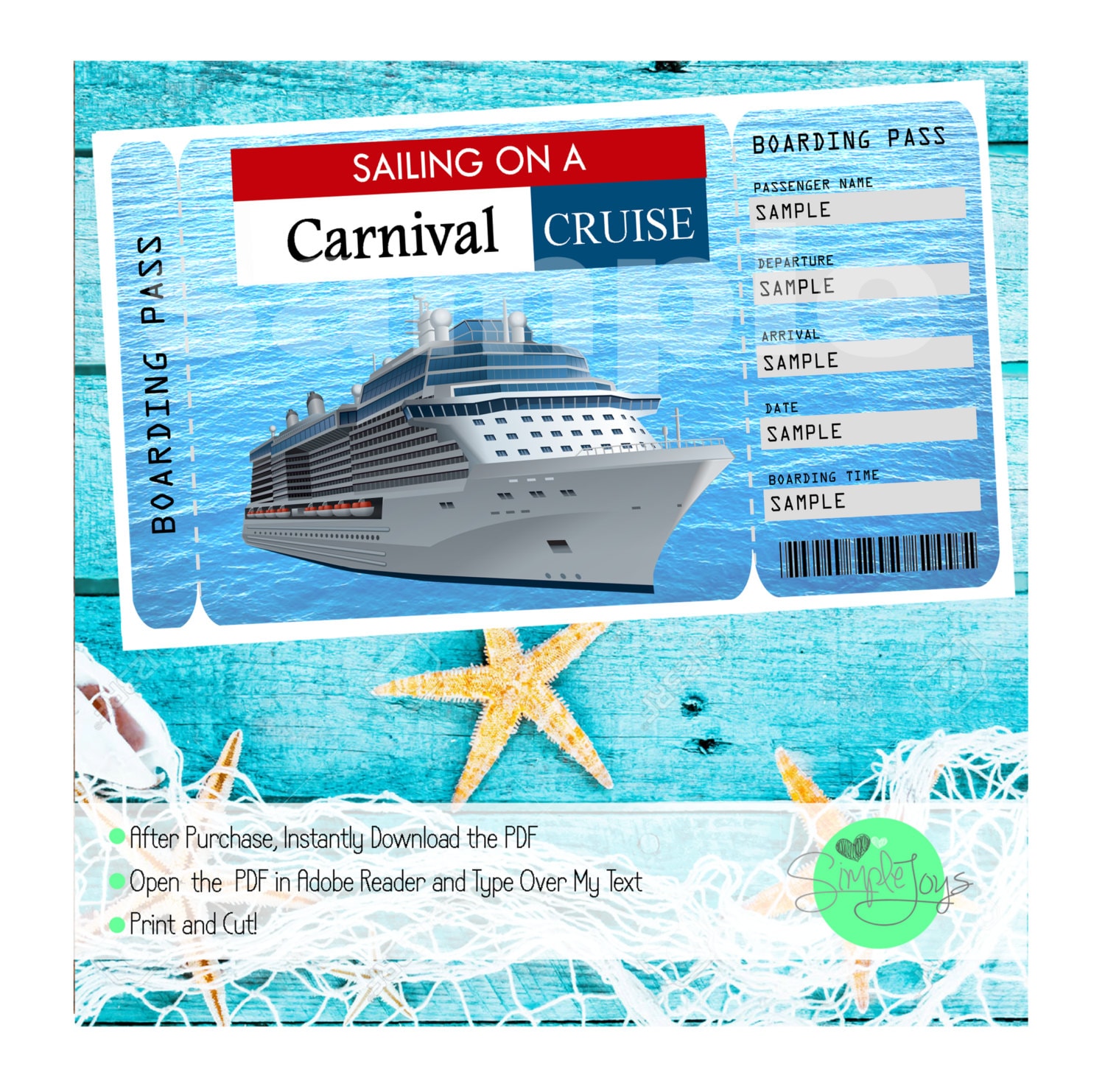 carnival cruise boarding pass template