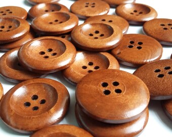 25pcs Wooden Buttons - 25mm - Sewing Buttons - Buttons Large - 4 Hole Buttons - Coffee Buttons - B21317