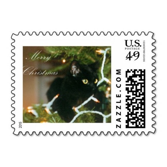 Christmas Postage Stamp Photograph of a Black Kitten in a
