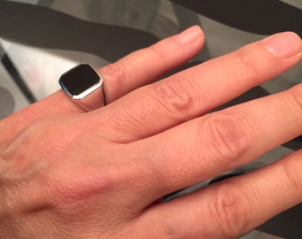 Pinky ring, Signet Ring, Onyx Ring. Silver Signet Ring, Black square Signet Ring, Man Pinky Ring, Woman Pinky Ring, women ring, men ring