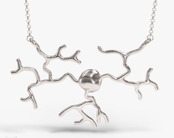 science jewelry: DRG neuron necklace - dorsal root ganglion sterling silver - 3D printed neuron pendant - wearable nerve cell - brain cell