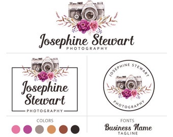 Photography logo branding package boho logo watercolor logo camera logo elegant logo photographer logo marketing kit premade logo package