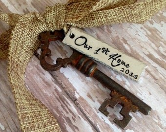 Our First Home 2016 2017 Antique Skeleton Key Ornament - Mr and Mrs - Newlyweds - 1st Christmas - First Home - New Home - 1st Home