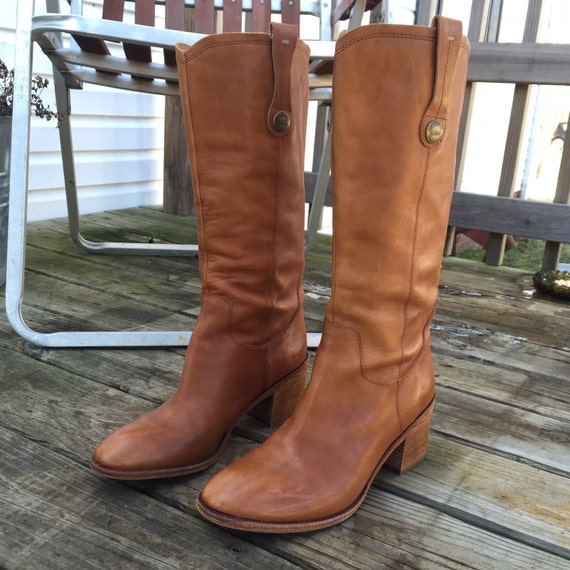 knee high boots with wooden heel
