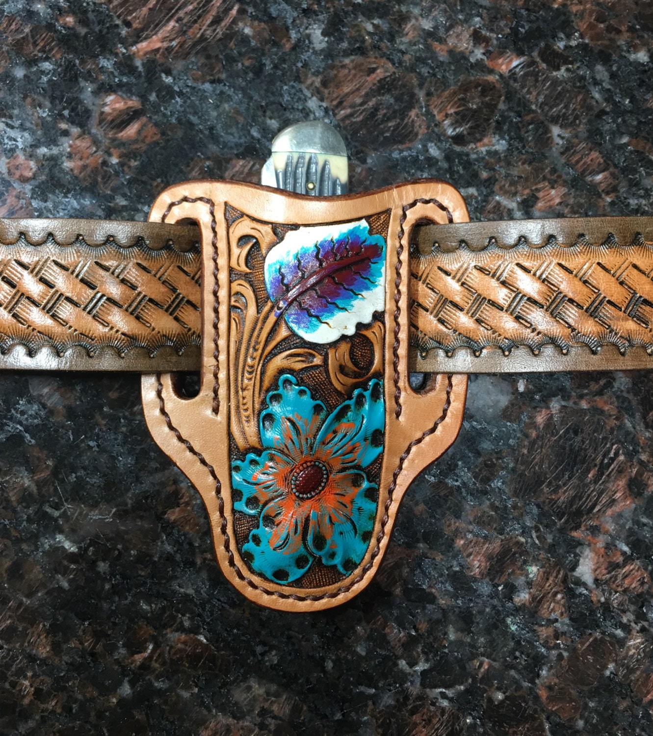 Pocket Knife Belt Sheath / Pancake Knife Sheath / Turquoise