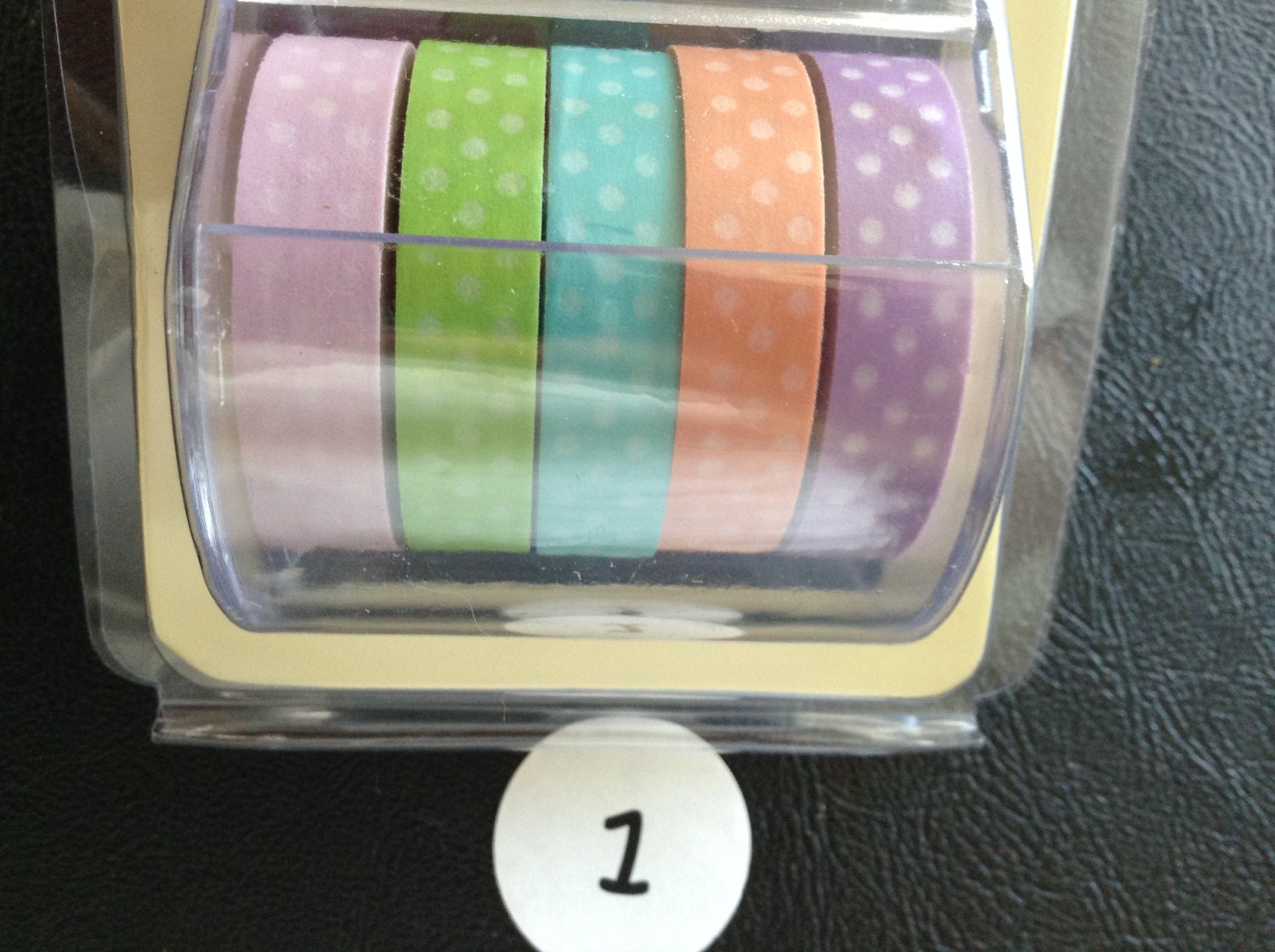 Set of 5 Washi Tape in a Craft Tape Dispenser, Washi, Various Colors, Polka Dots, Stripes