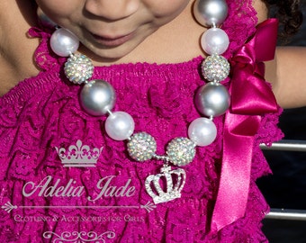 Princess Chunky Necklace, Princess Crown Bubblegum Necklace, Birthday Party Necklace, Baby Chunky Necklace Little Girl Necklace Baby Jewelry