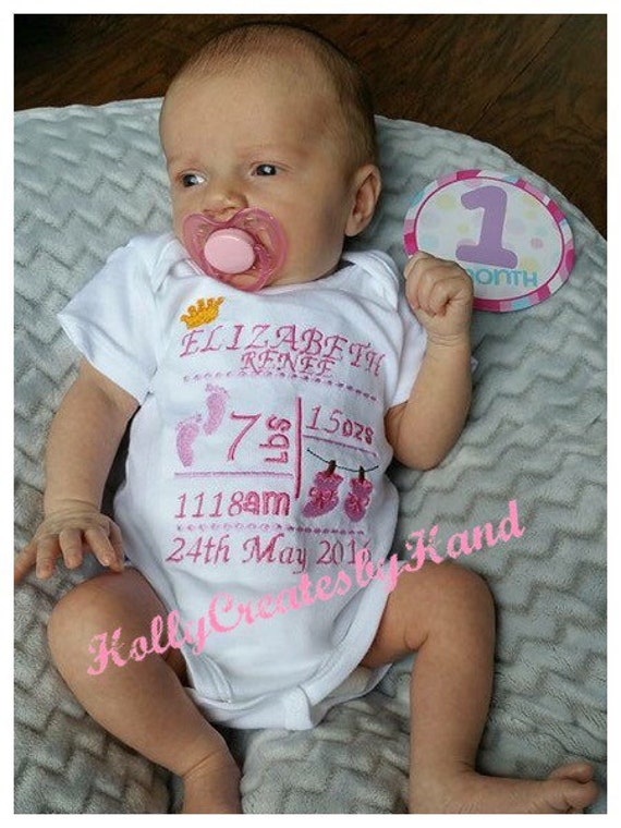 Birth Announcement Onesie Embroidered Onesie Personalized