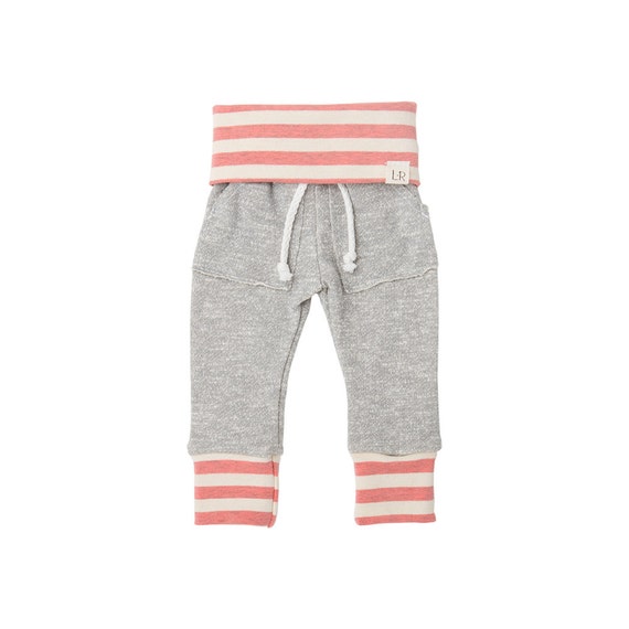 Light grey and pink stripe girl sweatpants kid by ShopLuluandRoo