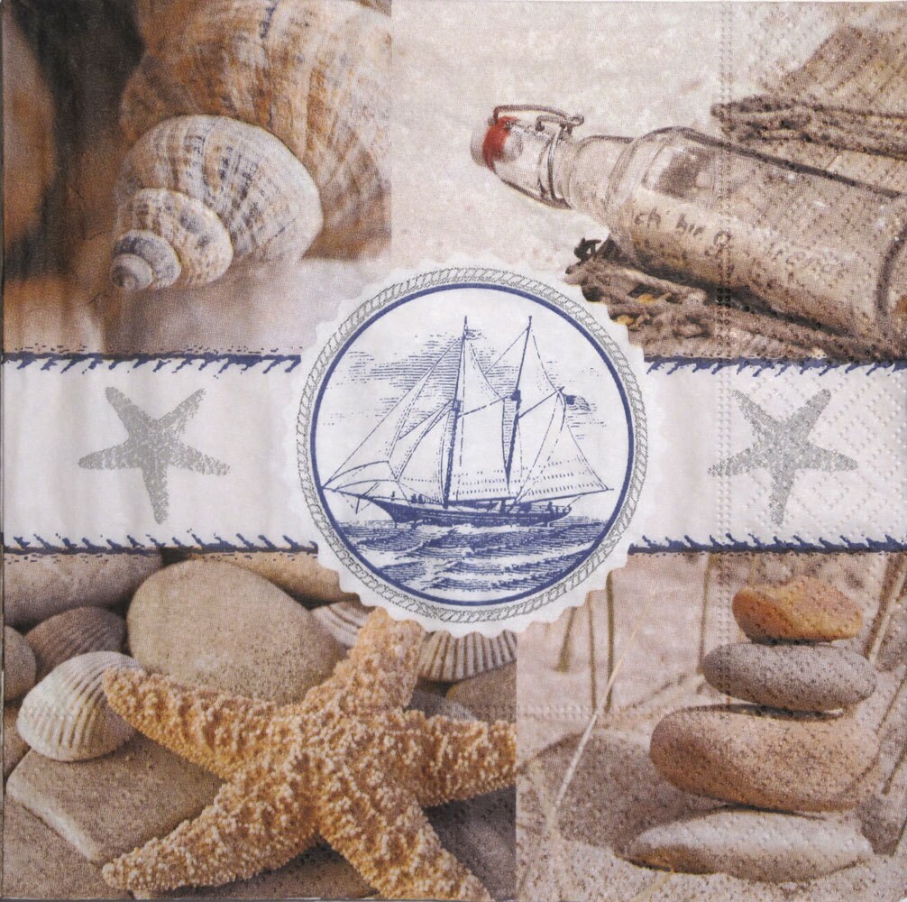 Peacock paper napkins Nautical message in bottle beige Set