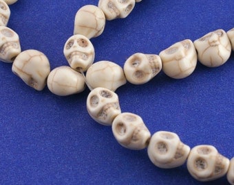 20 pcs- 10 mm White Skull Beads, 10mm Howlite Human Skull Beads, Shrunken Head Bead, Day of the Dead Skull, Sugar Skull- BD-B18833-8S