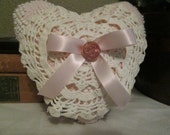 Chenille Heart Pillow with Lace Doiley- Vintage Fabric