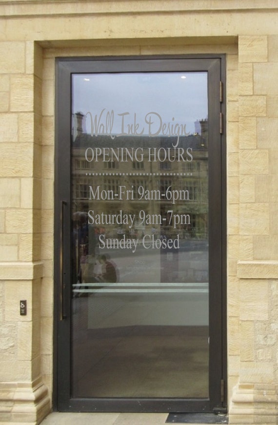 Retail Opening Hours Window Decal Store Front by Wallinkdesign