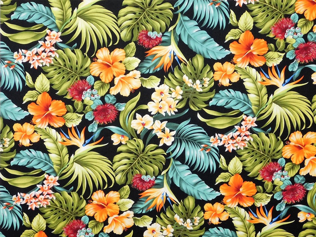 Floral Fabric Tropical Print Cotton by HawaiianFabricNBYond