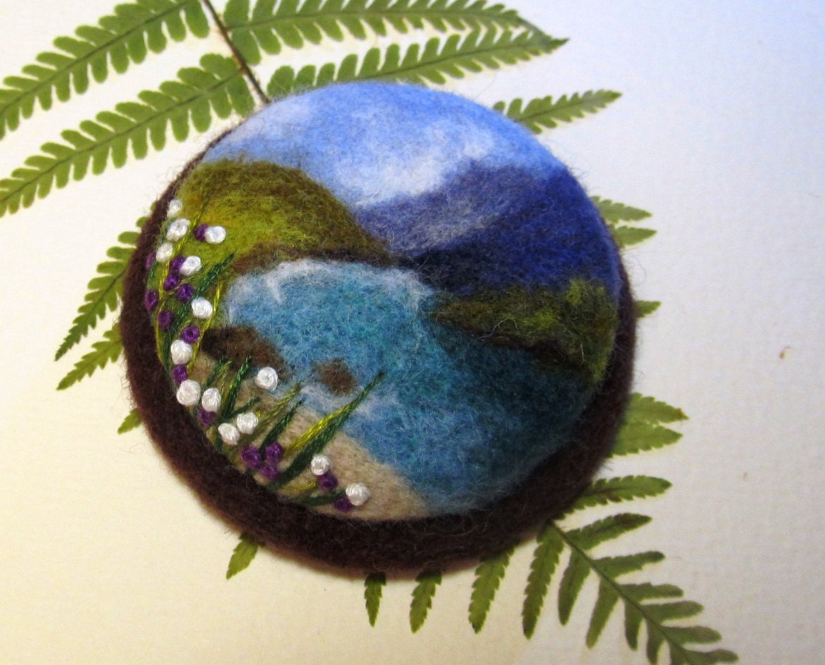 Felt brooch Needle felt brooch with embroidery by FeltAccessories