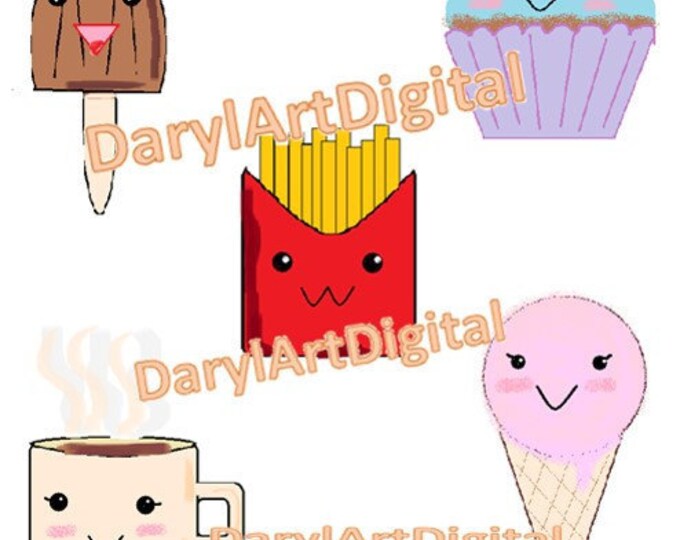 Kawaii food clipart, instant download printable clip art, commercial use