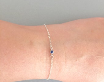 Petite CZ Bracelet, Tiny Cubic Zirconia, Sterling Silver Bracelet, Royal Blue CZ, Dainty Bracelet, Everyday Bracelet, Bridesmaid Gift