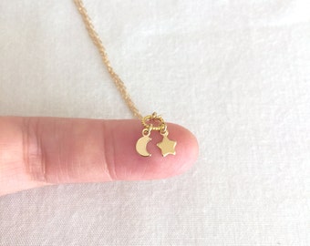 Tiny Moon Star Necklace, Crescent Moon Necklace, Galaxy Necklace, Half Moon Necklace, Dainty Necklace, Delicate Necklace, Simple Necklace