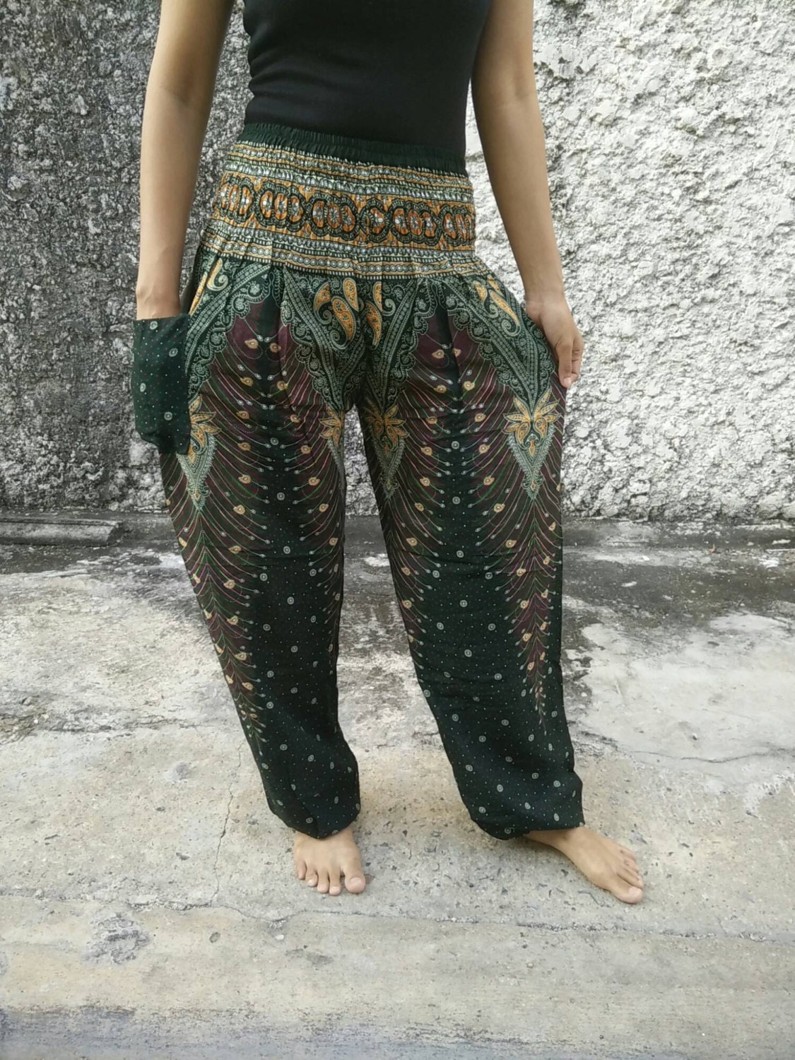 Boho Trousers Yoga Pants Peacock Hippies Baggy Boho Fashion