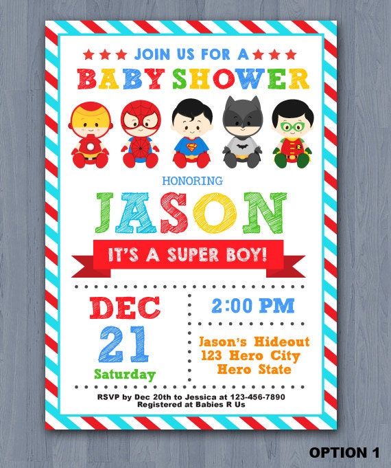 Marvel Comics Baby Shower Invitations 1