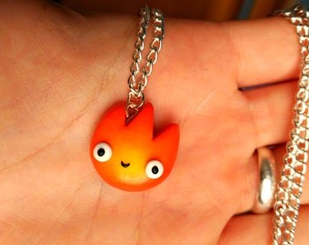 Calcifer Necklace or Keychain Howl's Moving Castle Kawaii Fire Studio ghibli