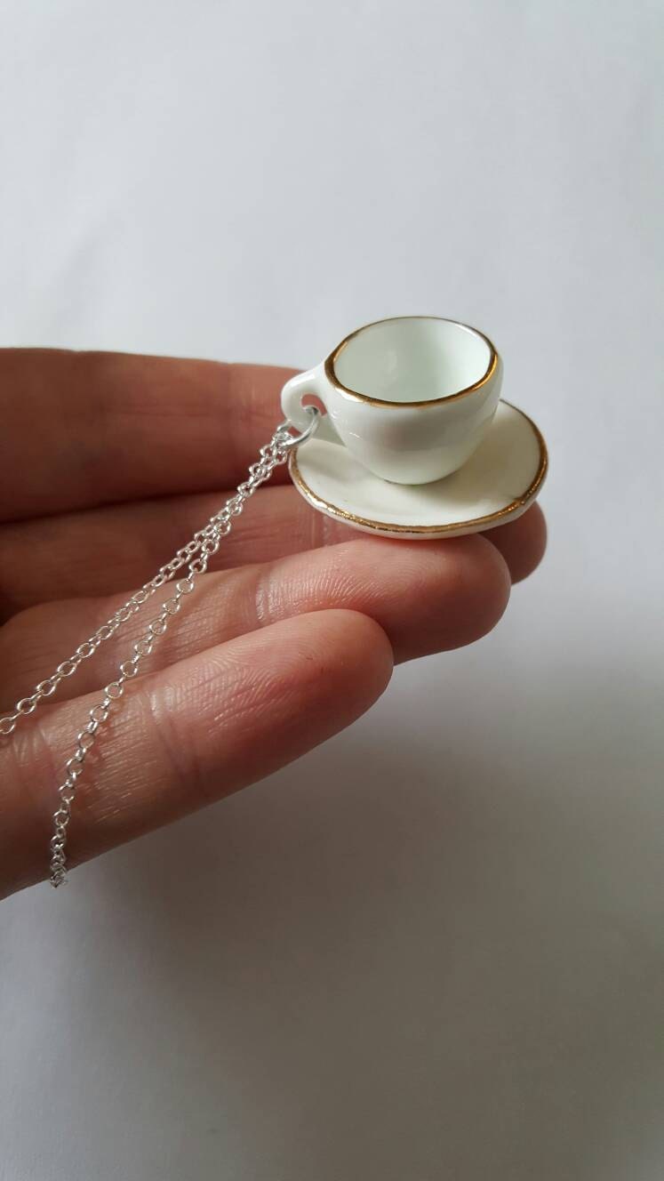 Cup and Saucer Necklace Tea Cup Charm Necklace Coffee Cup