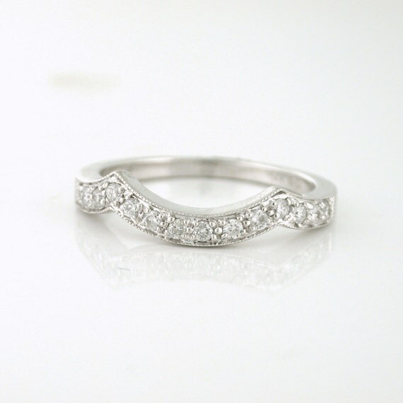 Custom Curve Diamond Band .38tcw 14k white gold Wedding band for round engagement ring