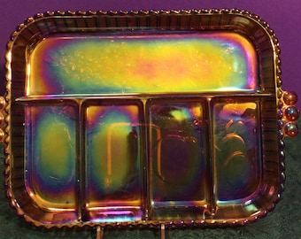 Amber Carnival Glass Relish Tray