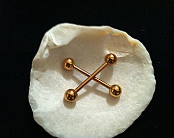 Set of 2 Rose Gold Nipple Barbells Gold Plated, 14g, 12mm