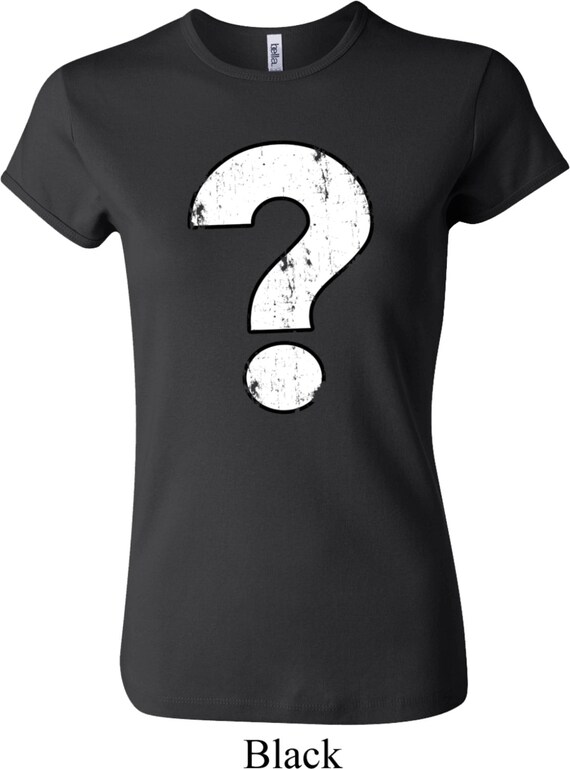 Ladies Funny Shirt Distressed Question Crewneck Tee T-Shirt