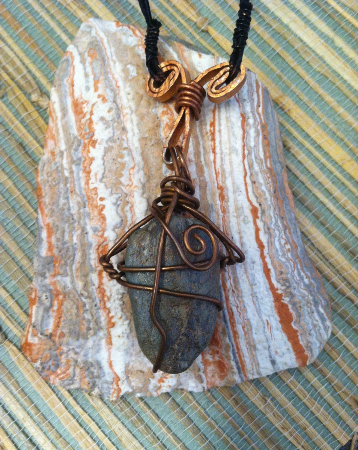 Copper Wire Wrapped Stone Pendant Wire Wrapped by EarthyByDesign