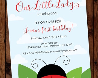 Little Lady Birthday Invitation, Ladybug Birthday Invitation, Our Little Lady Birthday Invitation #001