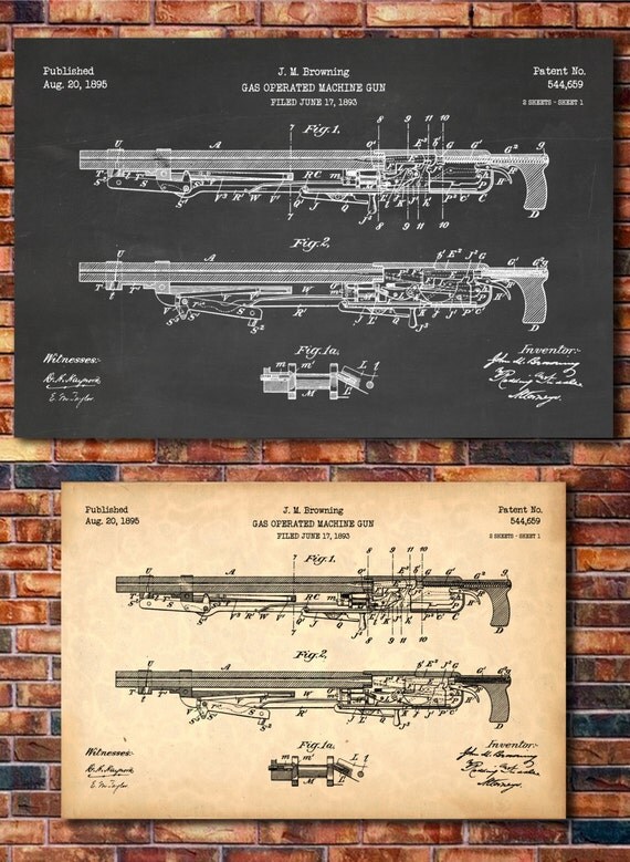 M1895 ColtBrowning Machine Gun Patent Print Art 1895