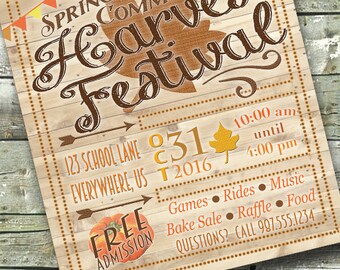 Wooden Harvest Festival ~ FALL FEST ~ Church or Community Event ~ 5x7 Invite ~ 8.5x11 Flyer ~ 11x14 Poster ~ 300 dpi Digital Invitation