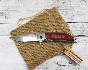 Personalized Pocket Knife with Wood Handle, Groomsmen Gift, Best Man, Fathers day, Gifts for Men, Sportsman Knife, Camping, Hunting, Fishing