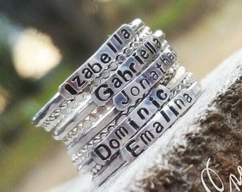 2mm Sterling Silver Stackable Name Rings, Stackable Mother's Rings, Push Present, Stackable Rings, Customized Rings, Name Rings Stackable