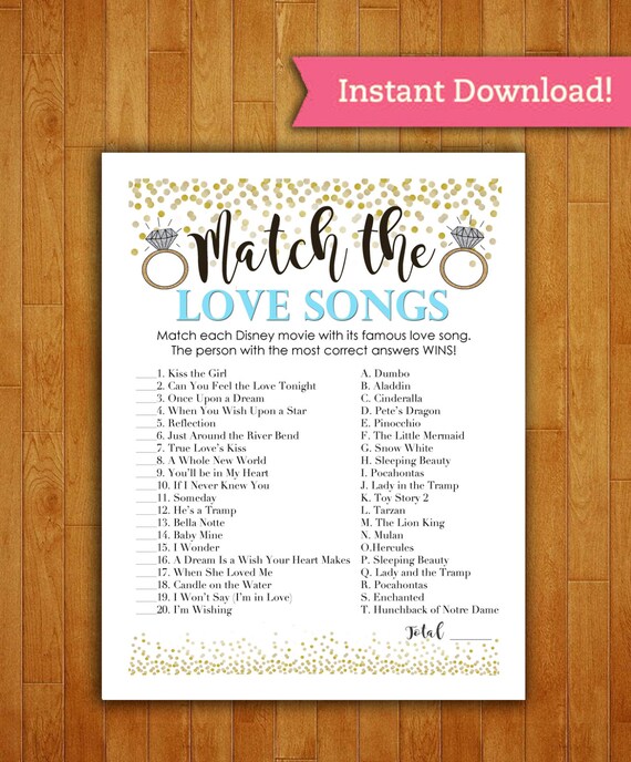 Bridal Shower Game Download Match the Love Songs Baby Blue