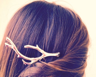 Silver Antler Hair Comb Elk Antler Hair Pin Sculpture Silver Hunting Hair Piece Woodland Wedding Costume Hair Pin Deer Hair Accessories