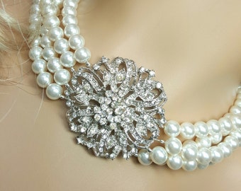 Swarovski Pearl Statement Necklace, Breakfast at Tiffany’s Wedding Necklace, Vintage Audrey Hepburn, Holly Golightly, Old Hollywood Glamour