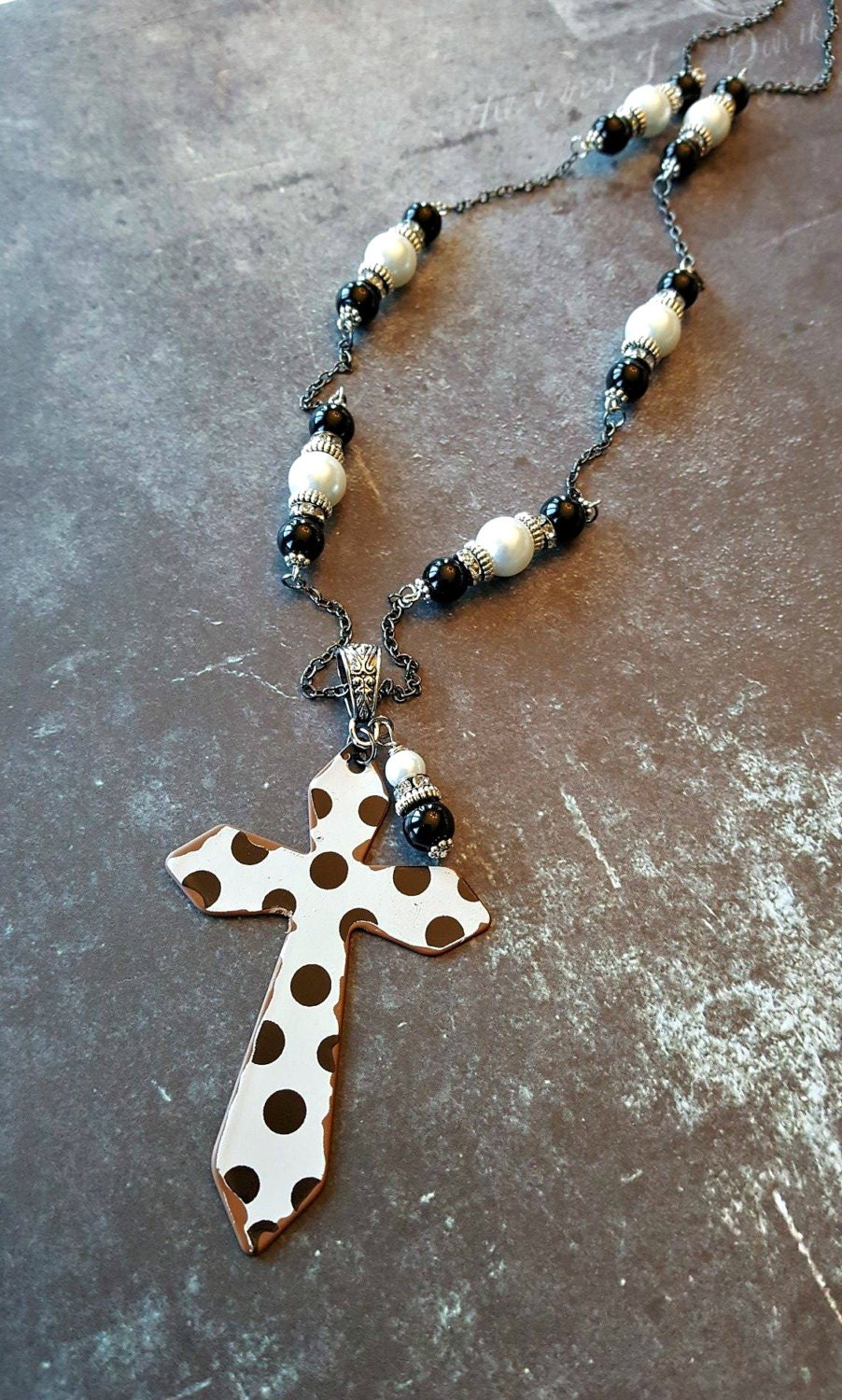 Cross Necklace Beaded Cross Necklace Black and White Cross