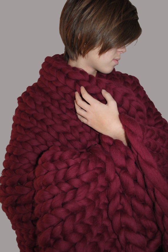 SALE Chunky Knit blanket, Wool knit blanket, Knitted blanket, Chunky blanket, Knit Throw Blanket, super bulky yarn blanket, Grande Punto