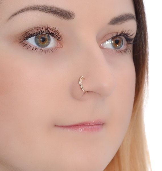 2mm White Opal Nose Ring Hoop Gold Nose stud Cartilage