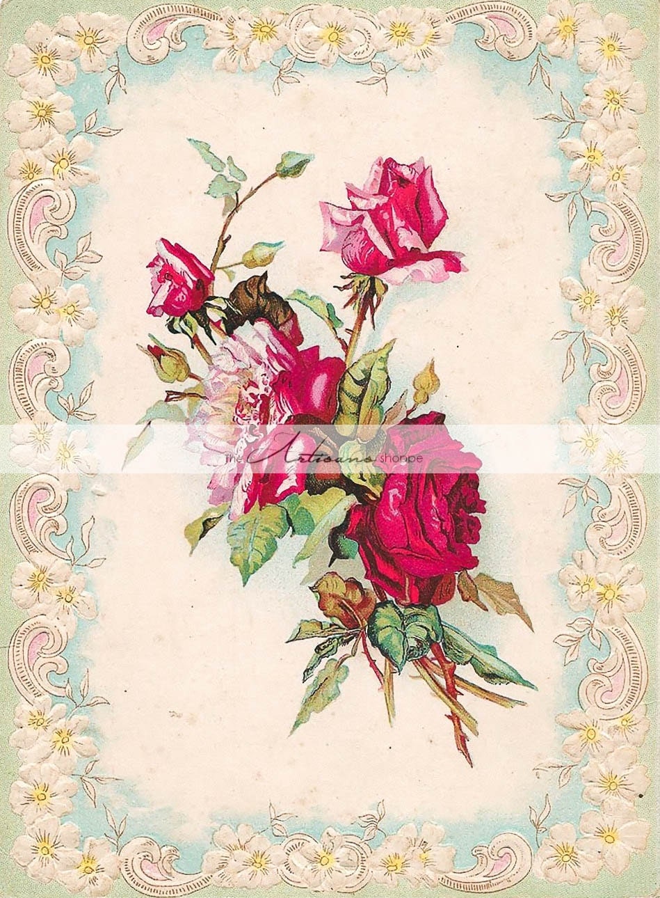 Instant Printable Download Shabby Chic Victorian Pink Roses