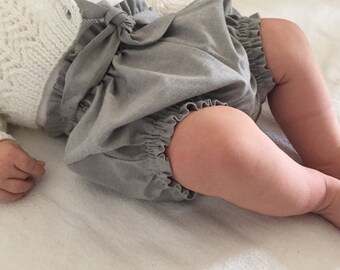 Baby Bloomers / Baby Shorts / Belted Bloomers - Grey - READY TO SHIP by Little Dreamer
