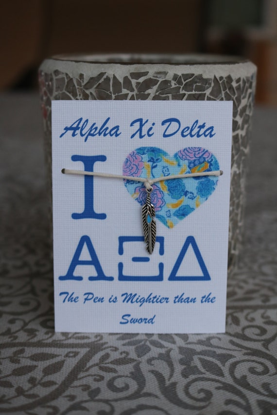 Alpha Xi Delta Quill Wish Bracelet ΑΞΔ by TheGoldArtichoke on Etsy