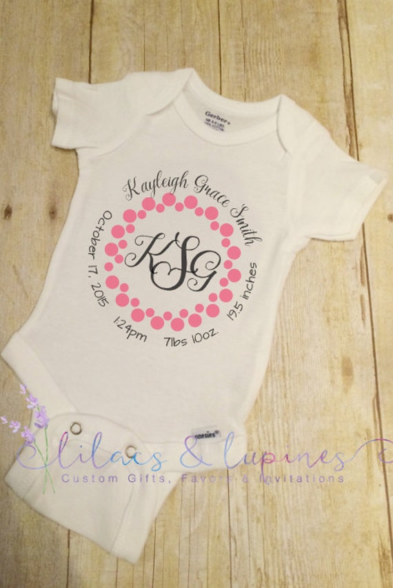 Baby Onesie Birth Announcement Birth by LilacsandLupines on Etsy