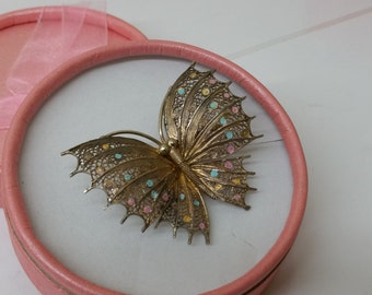 Old Butterfly brooch enamel gold plated SB276