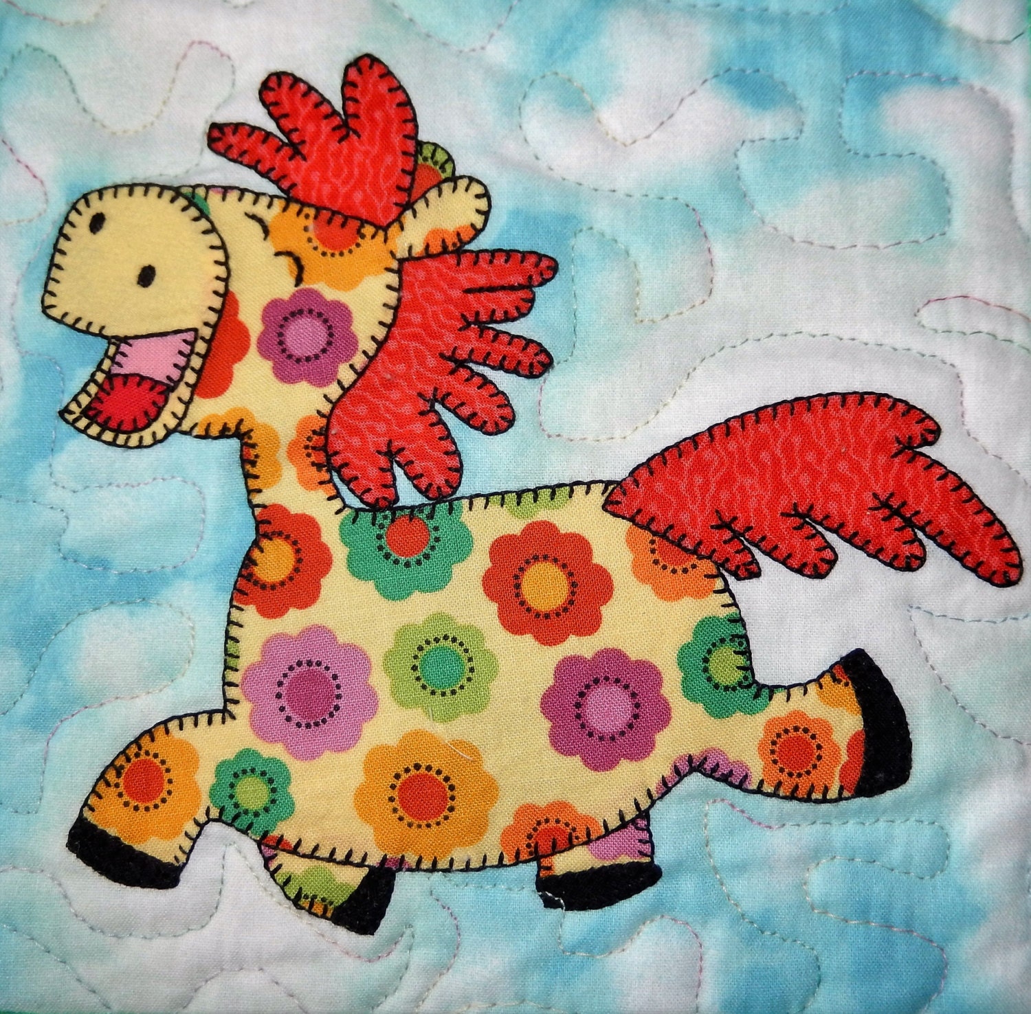 Horse or pony PDF applique quilt block pattern farm animal