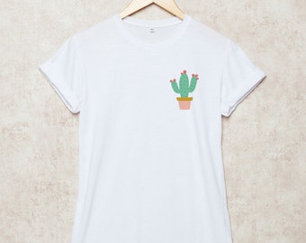 Cactus Shirt Pocket Succulent Shirts Tee Unisex T-Shirt Size S , M , L , XL , 2XL , 3XL Grey White